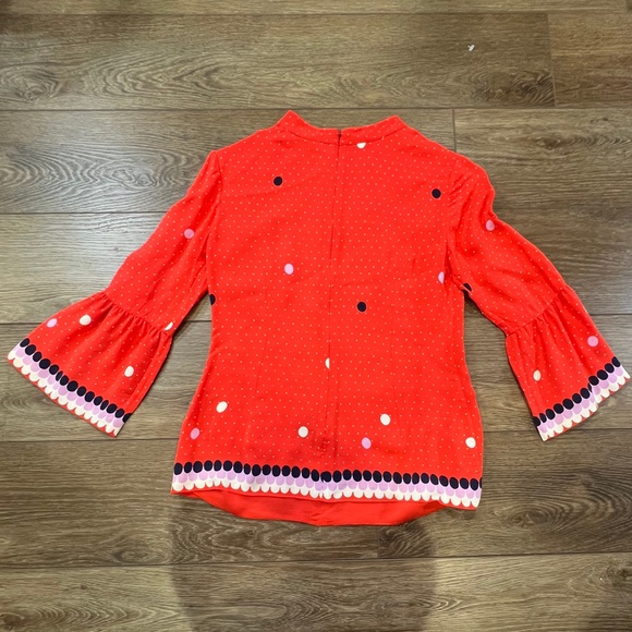 Boden Women's Armelle Red Dot Blouse, 3/4 Length Sleeve, Mock Neck, Size 2 - Picture 10 of 14